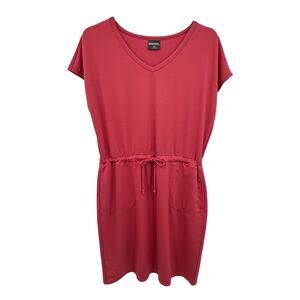 32 Degrees Cool dress stretch knit V neck drawstring waist pockets coral size M